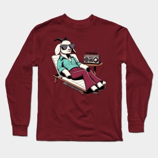 smoking 70s goat relaxing with vintage radio Long Sleeve T-Shirt